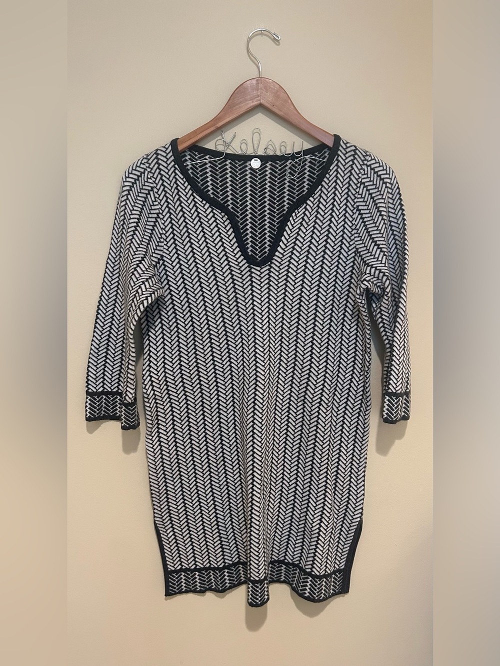 Margaret O'Leary Black & White Cropped Sleeve Tunic 100% Cotton Size S/M